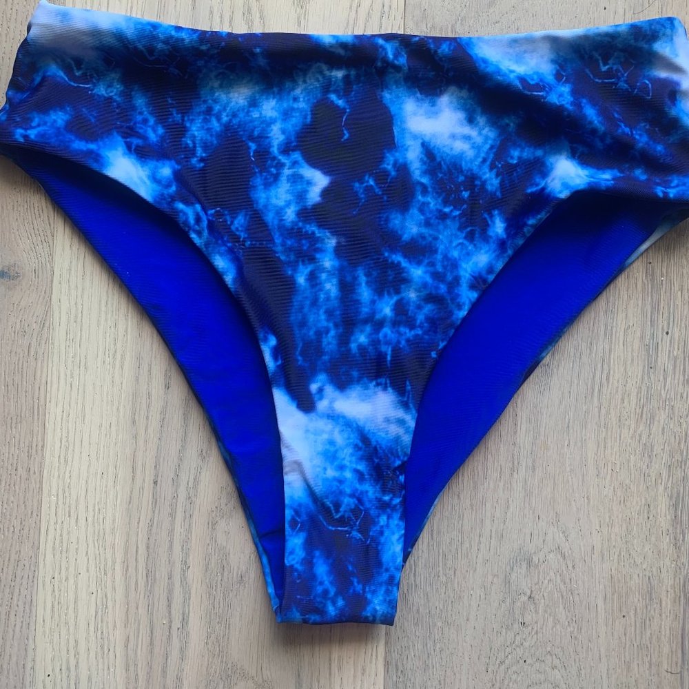 Blue Tie-Dye High-Waist Bikini Bottoms